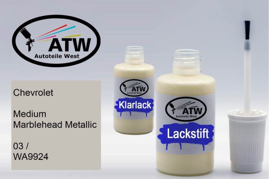 Chevrolet, Medium Marblehead Metallic, 03 / WA9924: 20ml Lackstift + 20ml Klarlack - Set, von ATW Autoteile West.